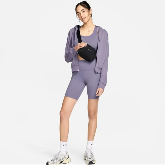 NWT Women's Nike One High Waisted 8" Bike Shorts With Pockets Purple - Picture 2 of 9